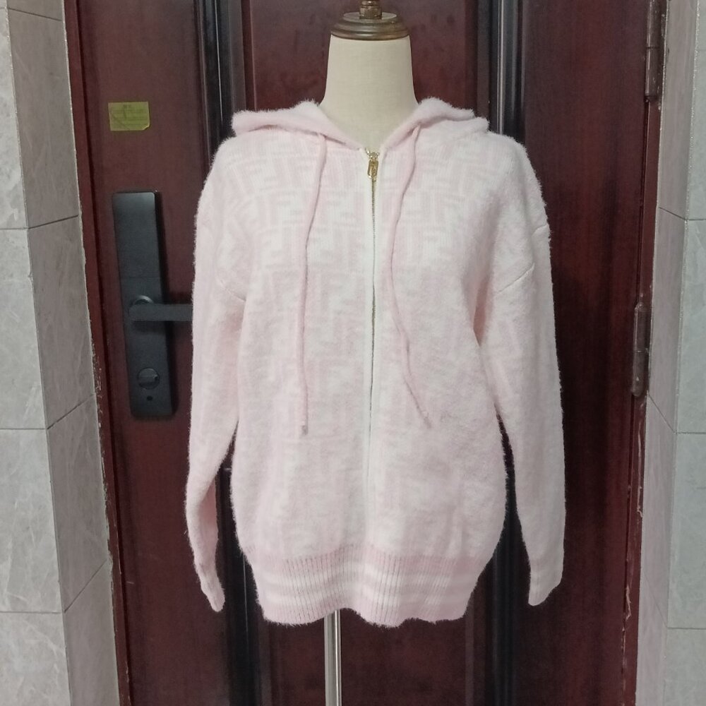 Pink Fendi Style FF Fuzzy Zip Hoodie - Picture 8 of 9